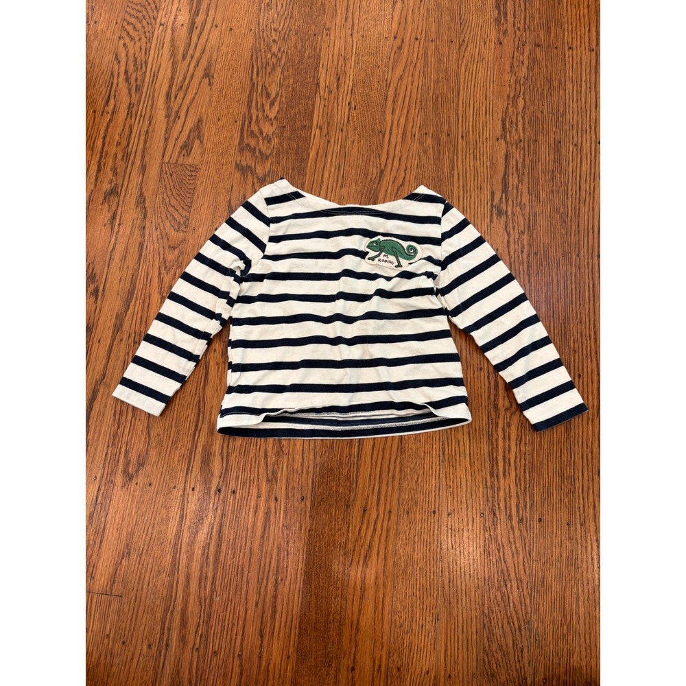 Mini Rodini Kids Navy White Striped Chameleon Patch Long Sleeve Tee Size 3-5Y